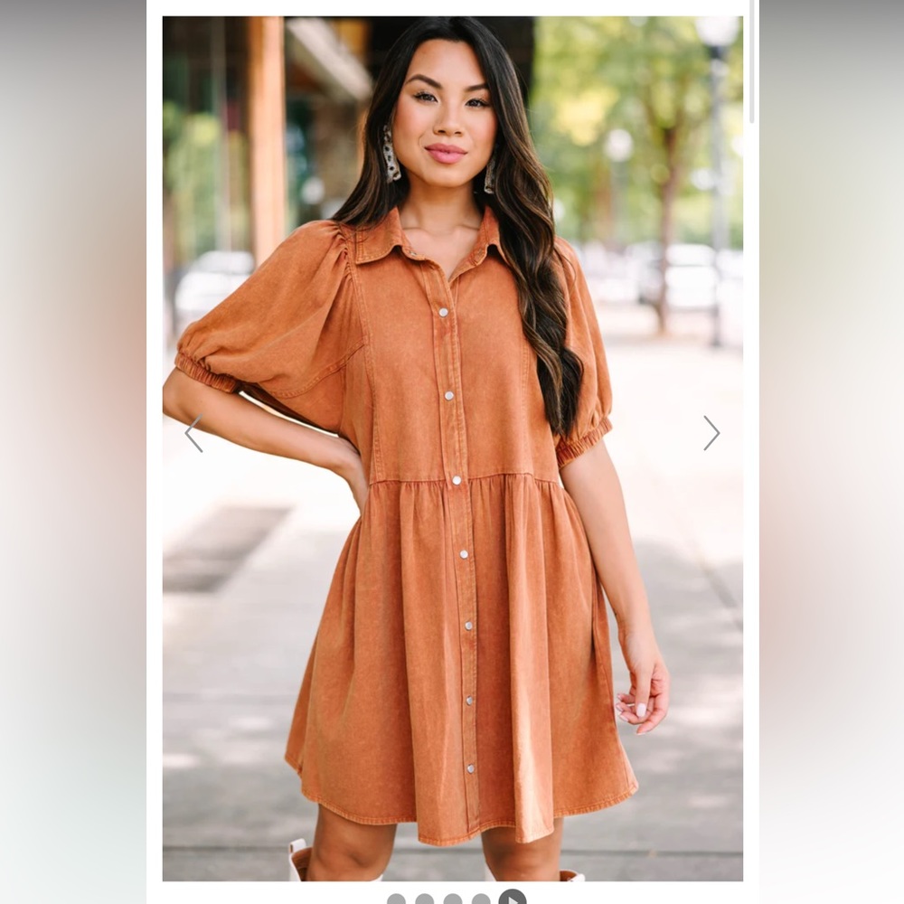 Well Known Cinnamon Brown Denim Babydoll Dress XS